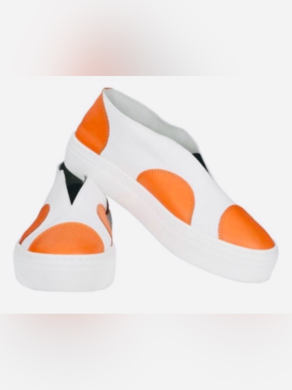 Luukaa White Slip-On Sneakers with Orange Accents